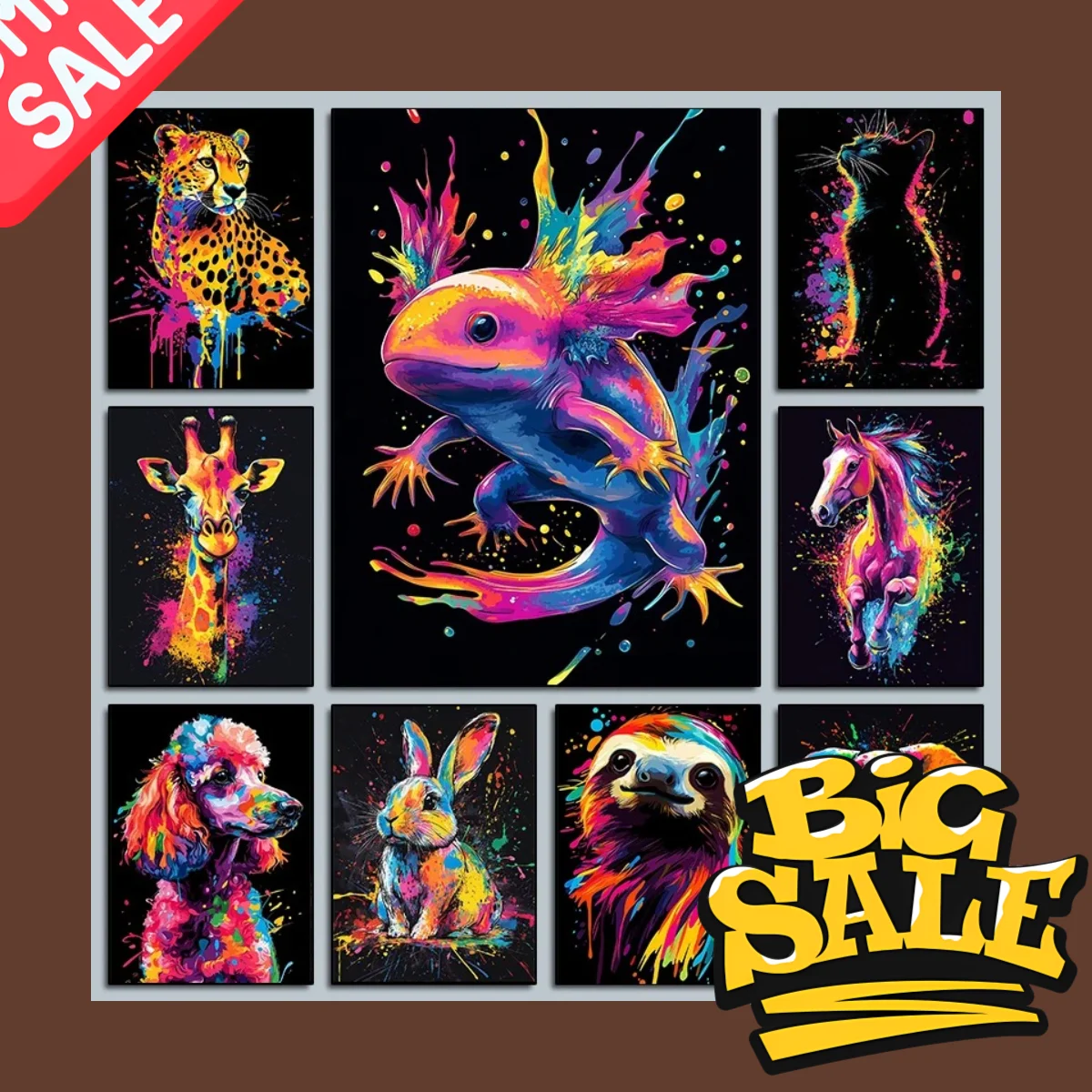 Neon Beasts – Colorful Abstract Llama Black Cat Giraffe Frameless Canvas for Modern Living Room Home Decor 2026