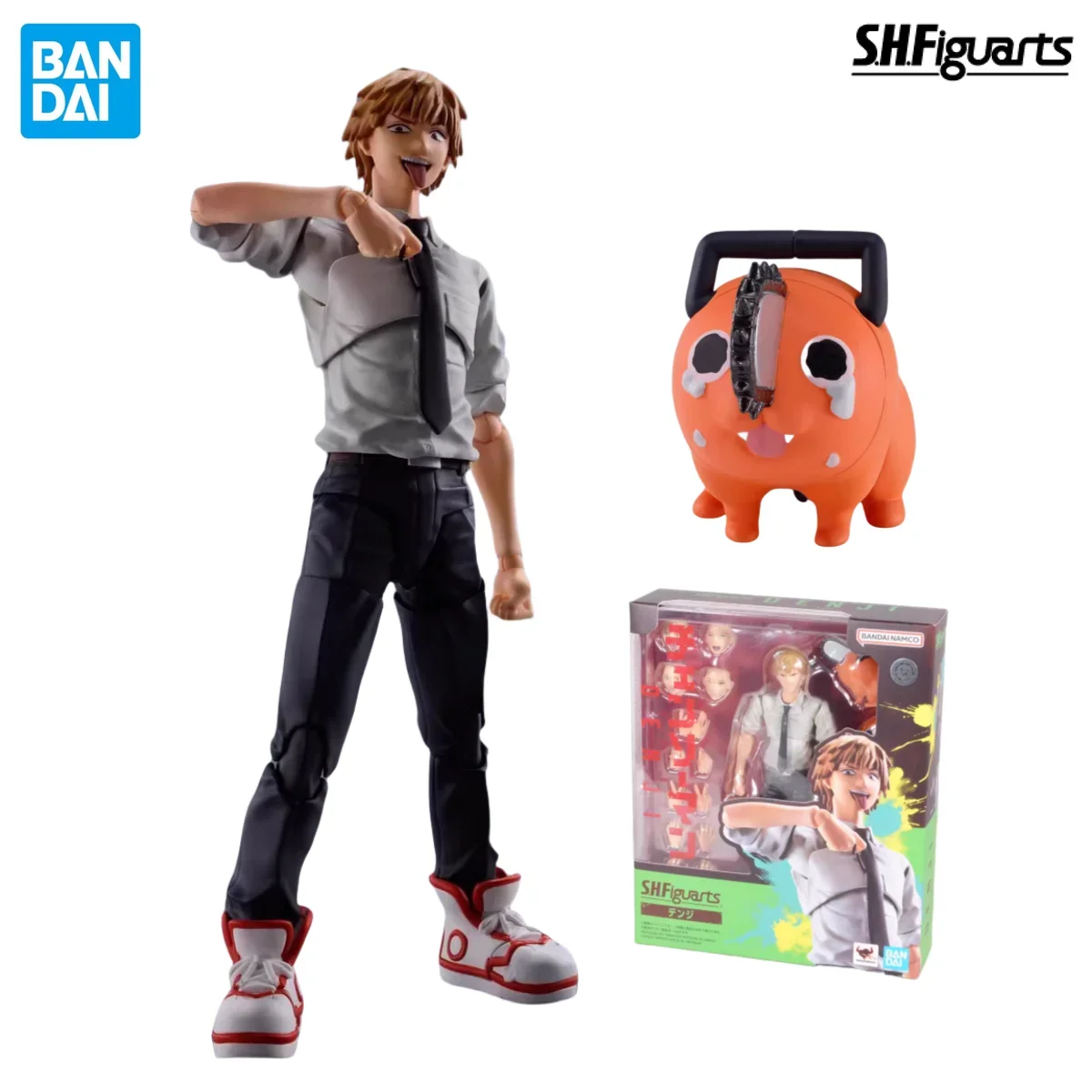 

In Stock BANDAI S.H.Figuarts Original Chainsaw Man Denji Pochita Anime Figure Action Figure Replaceable Face Toy Gift for Kid