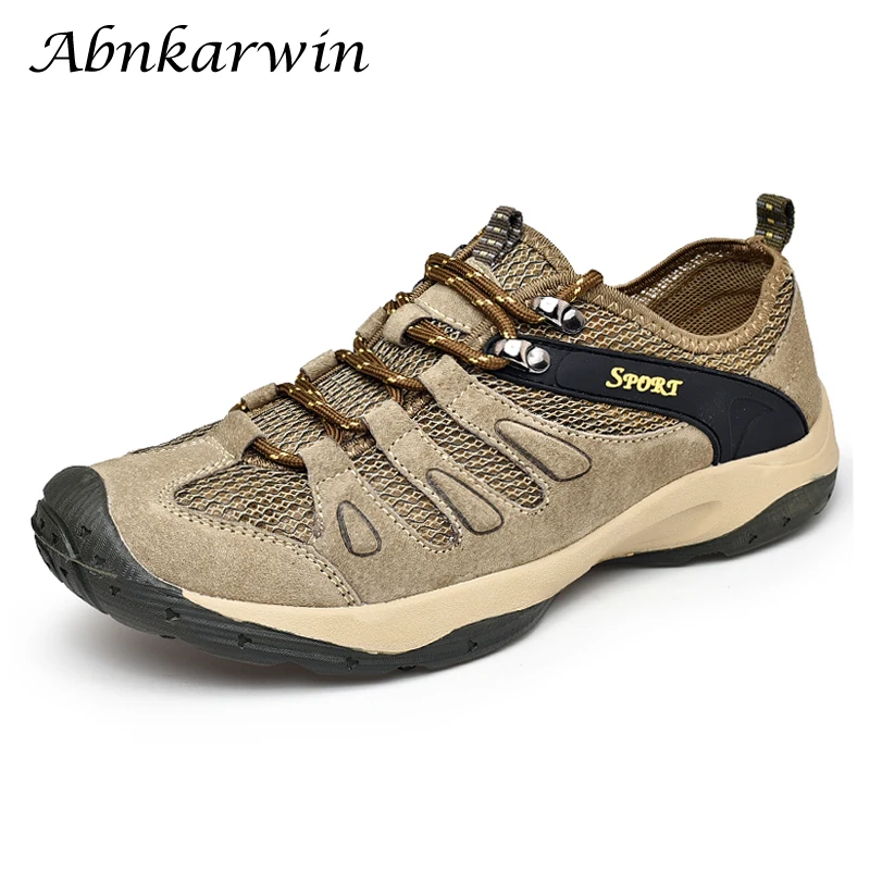 

Summer Men's Breathable Outdoor Mesh Leather Hiking Shoes Men Mountain Trekking Climbing Tracking Trail Big Size