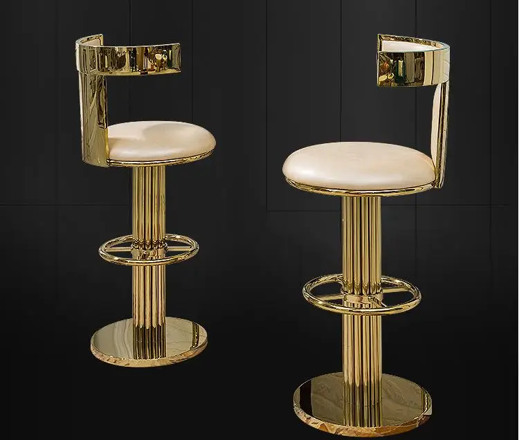 Light Luxury Restaurant Desk High Chair Bar Furniture Lift Bar Stool Backrest Metal Modern Swivel Bar Chair