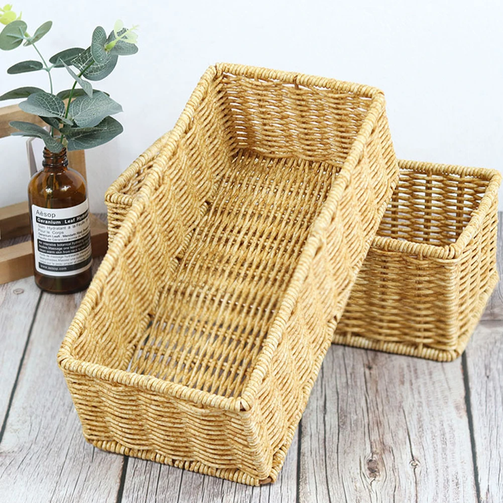 

Woven Storage Basket Imitation Rattan Sundry Organizer For Kitchen Cutlery Fruit Snacks Home Decor Basket