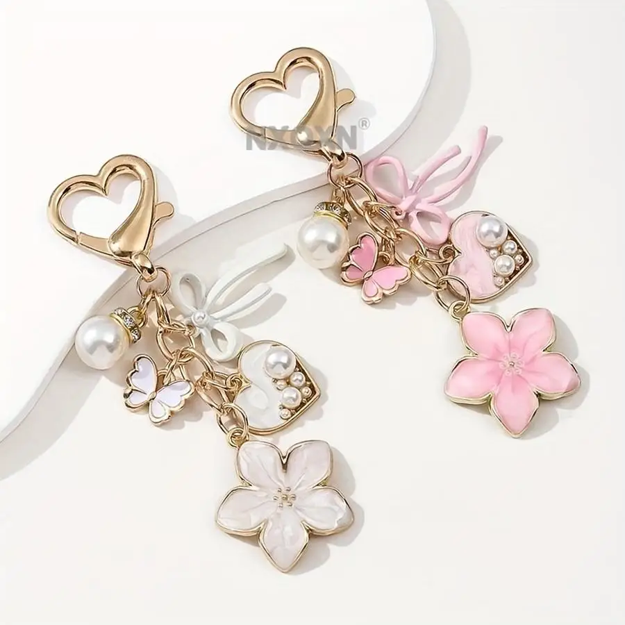 1/5/10/20/50/100pcs Pretty Flower Butterfly Enamel Keychain for Friend Handmade Jewelry Funny Positive Mini Items For Father For