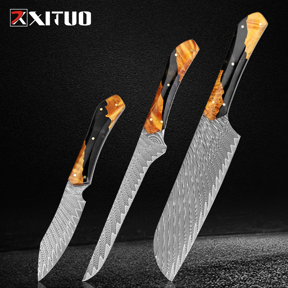 

XITUO 1-3 PCS Kitchen Knife Set, Hand Forged 67 Layers Damascus Steel Japanese Santoku,Boning,Fruit Knife Set,Ultra Sharp