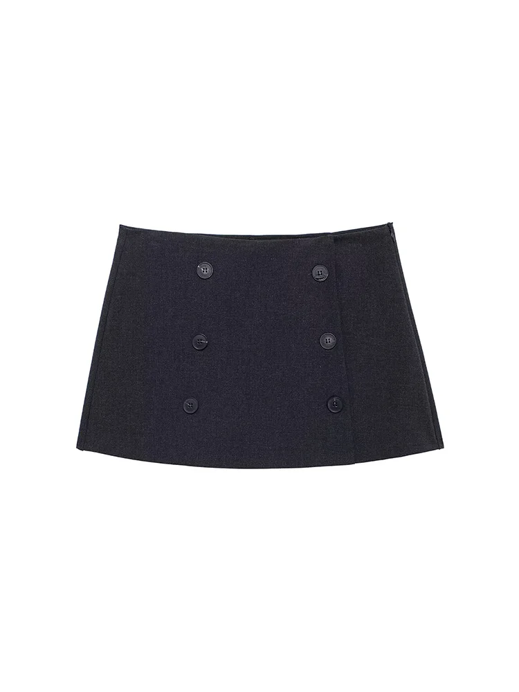 KUCLUT Women Fashion Chic Dark Grey Skort With Buttons Female Side Zipper Skirt Shorts Ladies Casual Streetwear