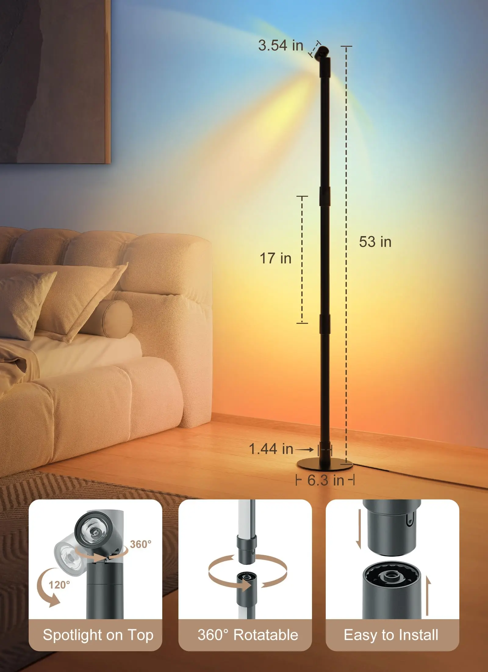 Smart RGBW LED Lamp with Spotlight, App & Remote Control, Music Sync, 16 Million Colors & Memory Function, Perfect