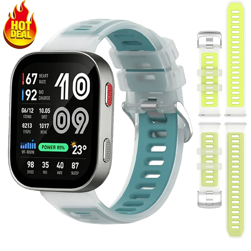 20/22mm Silicone Strap for Amazfit Bip Max 6 5 Jelly Color Bracelet for Amazfit Active 3 2 Max/T-Rex3 Pro 48mm 44mm Sports Band