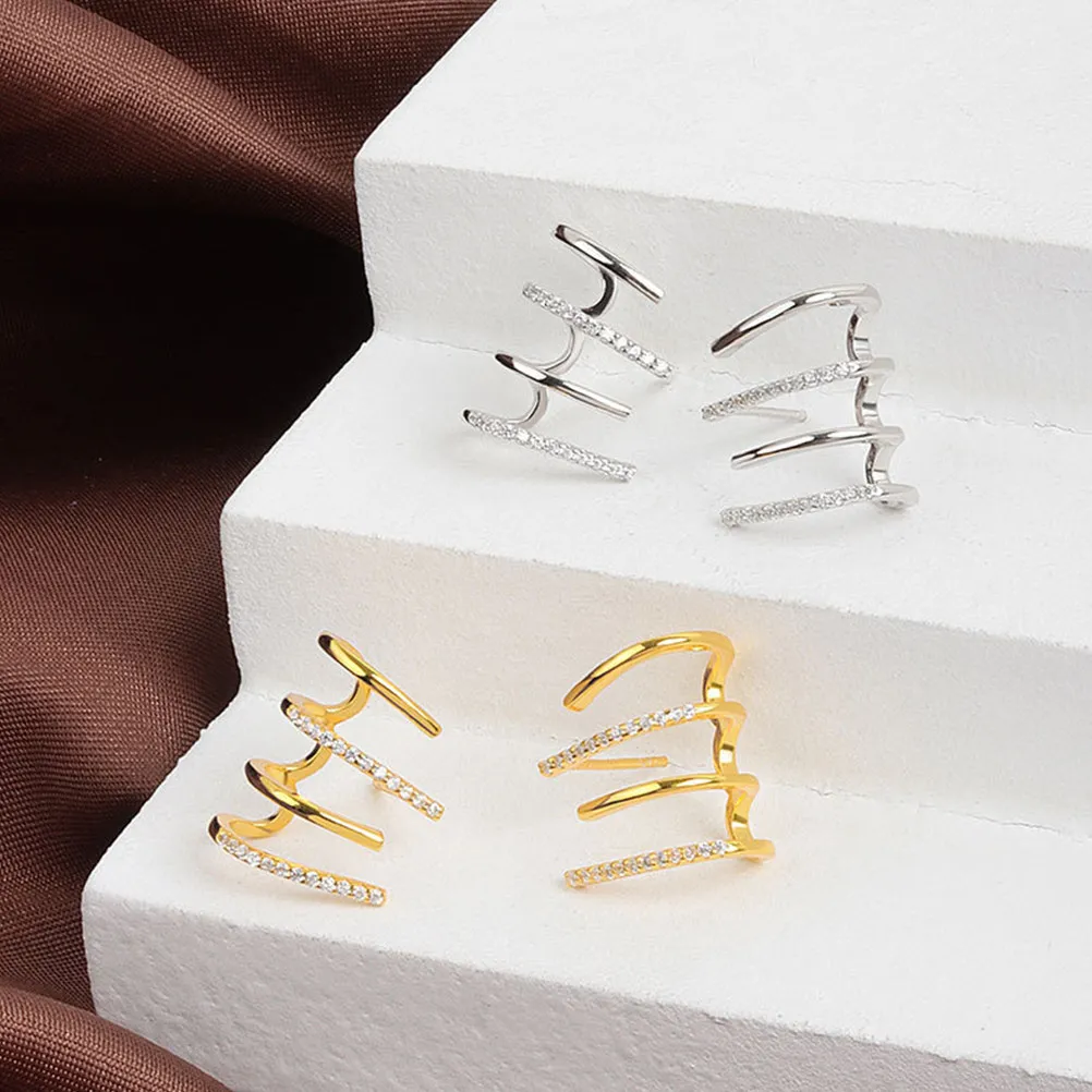 4Pairs Claw Earrings for Women Lightweight Elegant Four-Prong Diamond Look Earrings Gift for Birthday Christmas Prom Party