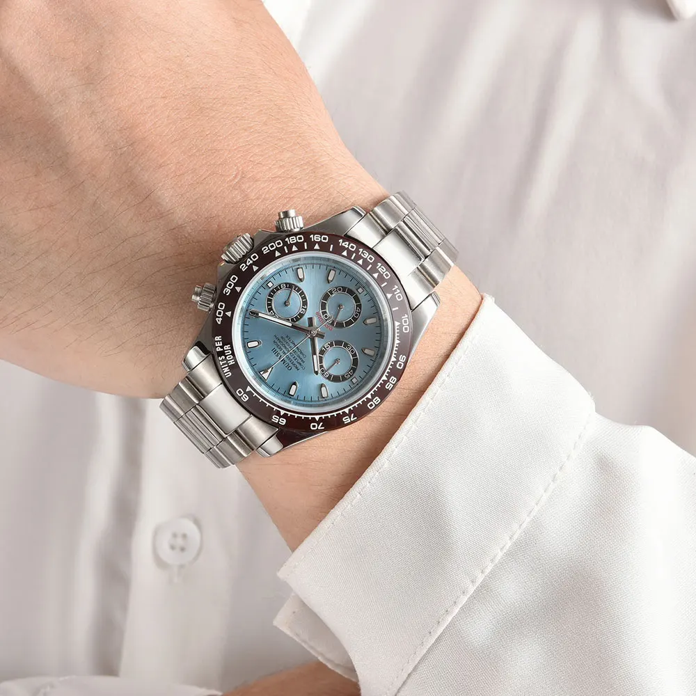 นาฬิกาขนาด 39 มม. พร้อมกลไก VK63 กระจกแซฟไฟร์ สายสแตนเลส นาฬิกาธุรกิจสำหรับผู้ชาย นาฬิกาแบบกำหนดเอง กันน้ำ 10 บาร์