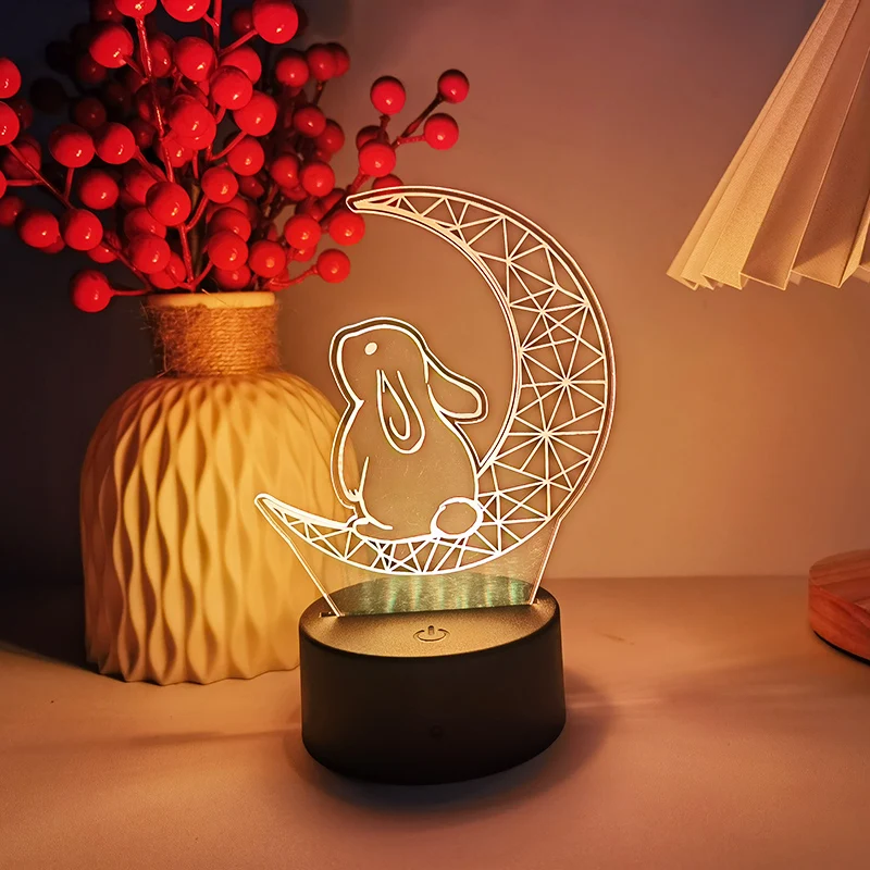 Imagem -02 - Coelho Acrílico Led Night Light Personalizado Personalizado Quente Bonito Quarto do Bebê 3d