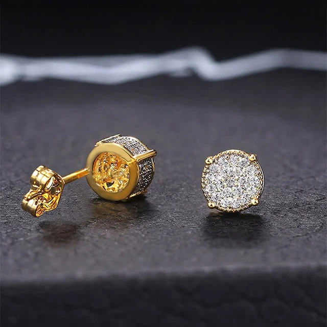 Gold Color Round Ear Studs For Women Men Fashion Shiny Classic Rhinestone Stud Earrings Jewelry Gift AliExpress