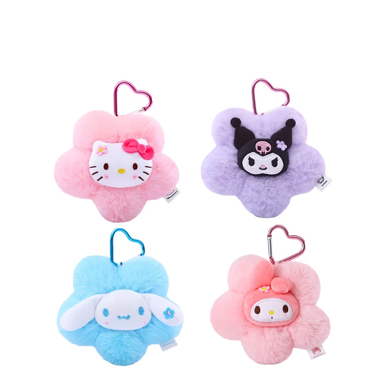 

Sanrio Hello Kitty Kuromi Cinnamoroll My Melody Flower Plush Keychain Heart Shaped Hook Bag Pendant Gift for Fans