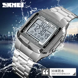 SKMEI-reloj deportivo con esfera grande para hombre, cronógrafo con espejo de cristal, Digital, alarma, cuenta atrás, para exteriores, 1381