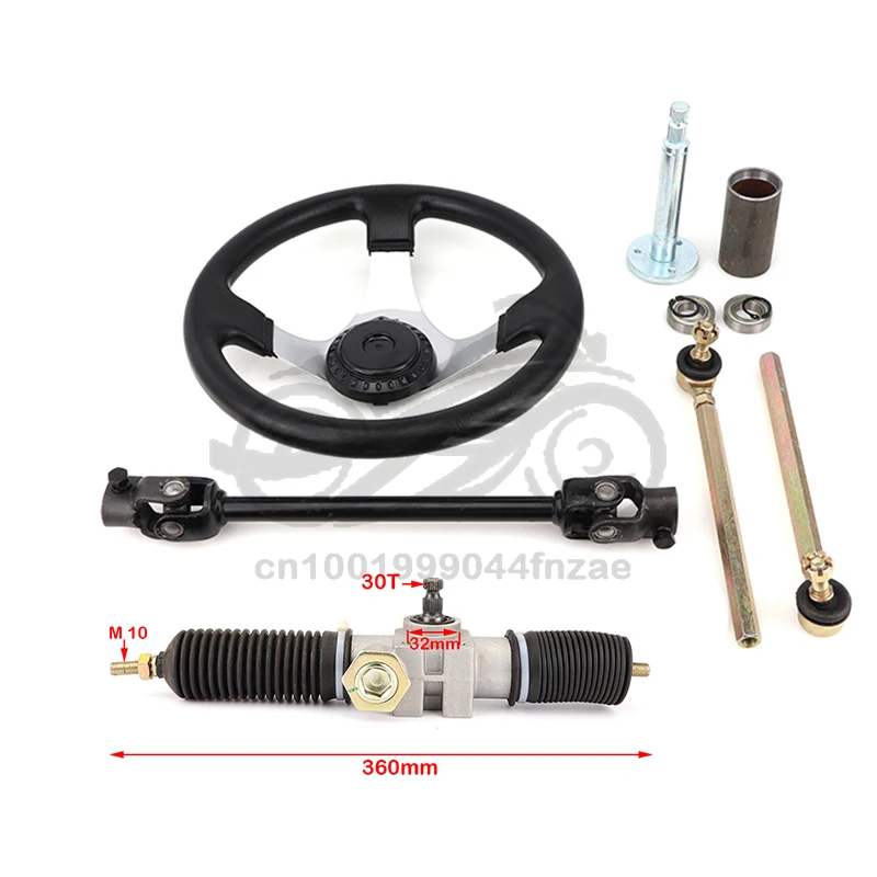 

300mm Steering wheel 360mm Power Gear Shaft 380mm U Joint Tie Rod Knuckle Assy For DIY Go Kart Buggy ATV UTV quad Bike Parts