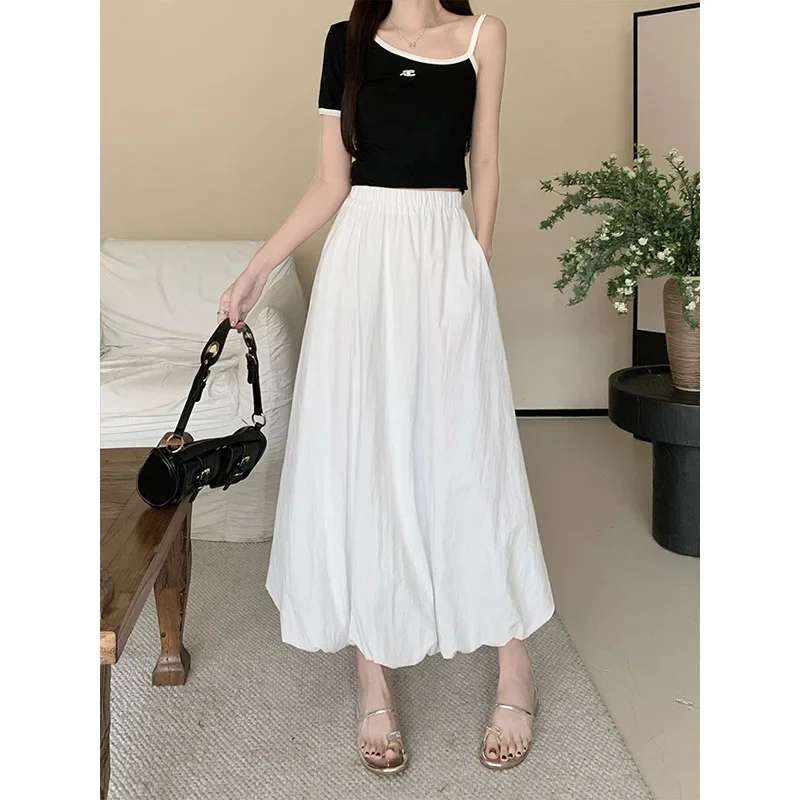 Elegant High-waisted Loose-fit Umbrella Skirt Medium-length A- line Cloud Puff Skirt For Women New Arrival Summer 2024