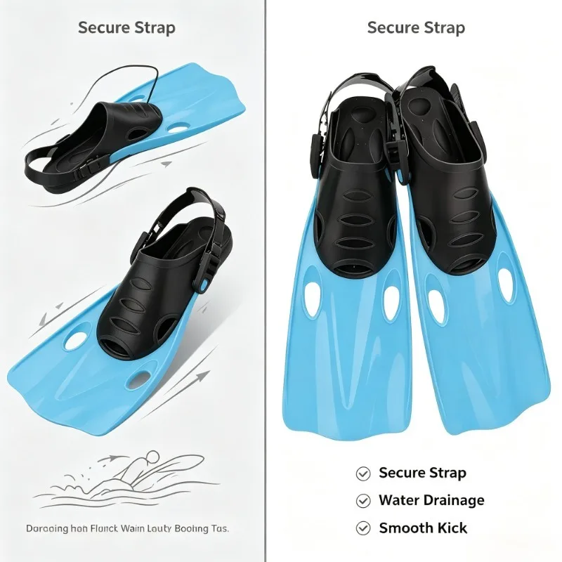 Unisex Lightweight Snorkeling Fins Adjustable Open Heel Swimming Diving Frog Shoes Portable Beach Water Sports Equipment