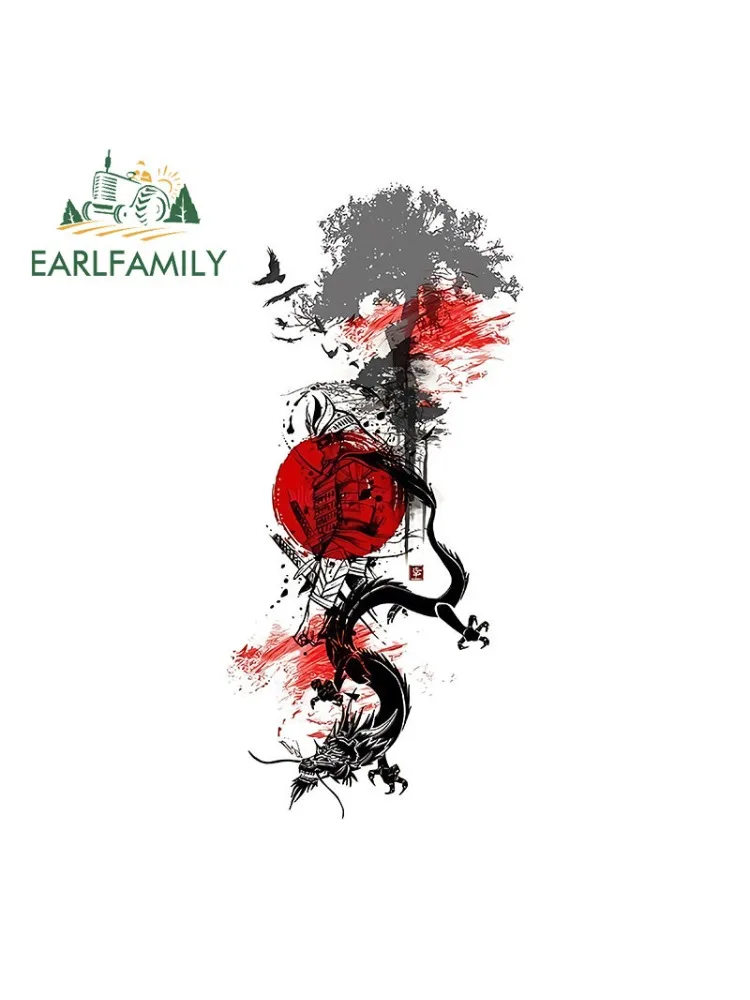 EARLFAMILY Autocollant de voiture samouraï avec dragon, pour camping-car, casque, pare-chocs, anti-rayures, protection solaire, accessoires automobiles