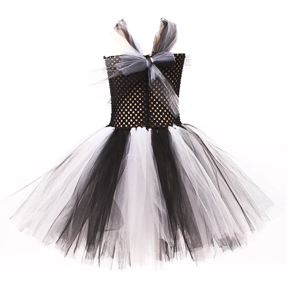 Gotisches Geister-Tutu-Kostüm für kleine Kinder, schwarz-weißes Tüllkleid, volle Socken, Stirnband für Süßes oder Saures, Schule, Bühne, Faschingskostüm – Detail 9