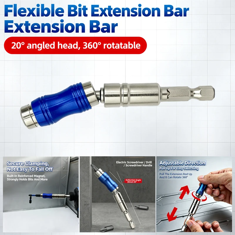 20° Angled Magnetic Bit Extension Bar 360° Rotatable 1/4