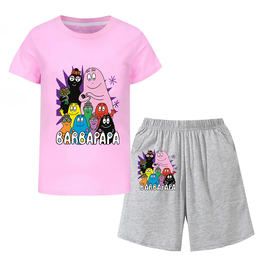 Camiseta Barbapapa para niño, conjunto de dos piezas para niños de 6 a 12 años, venta de verano, ropa para niño niña, ropa para niña Junior