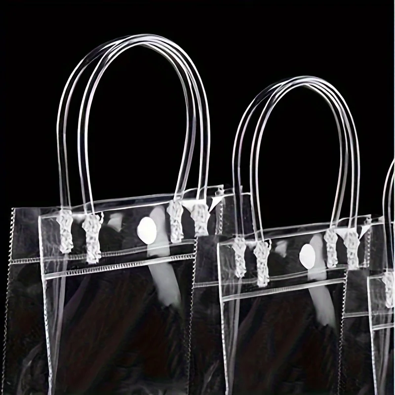 20/5Pcs Clear Tote Waterproof Gift Bags Reusable Pvc Holiday Gifts Birthday Gift Wrappers Easter Weddings Party Gifts Handbag