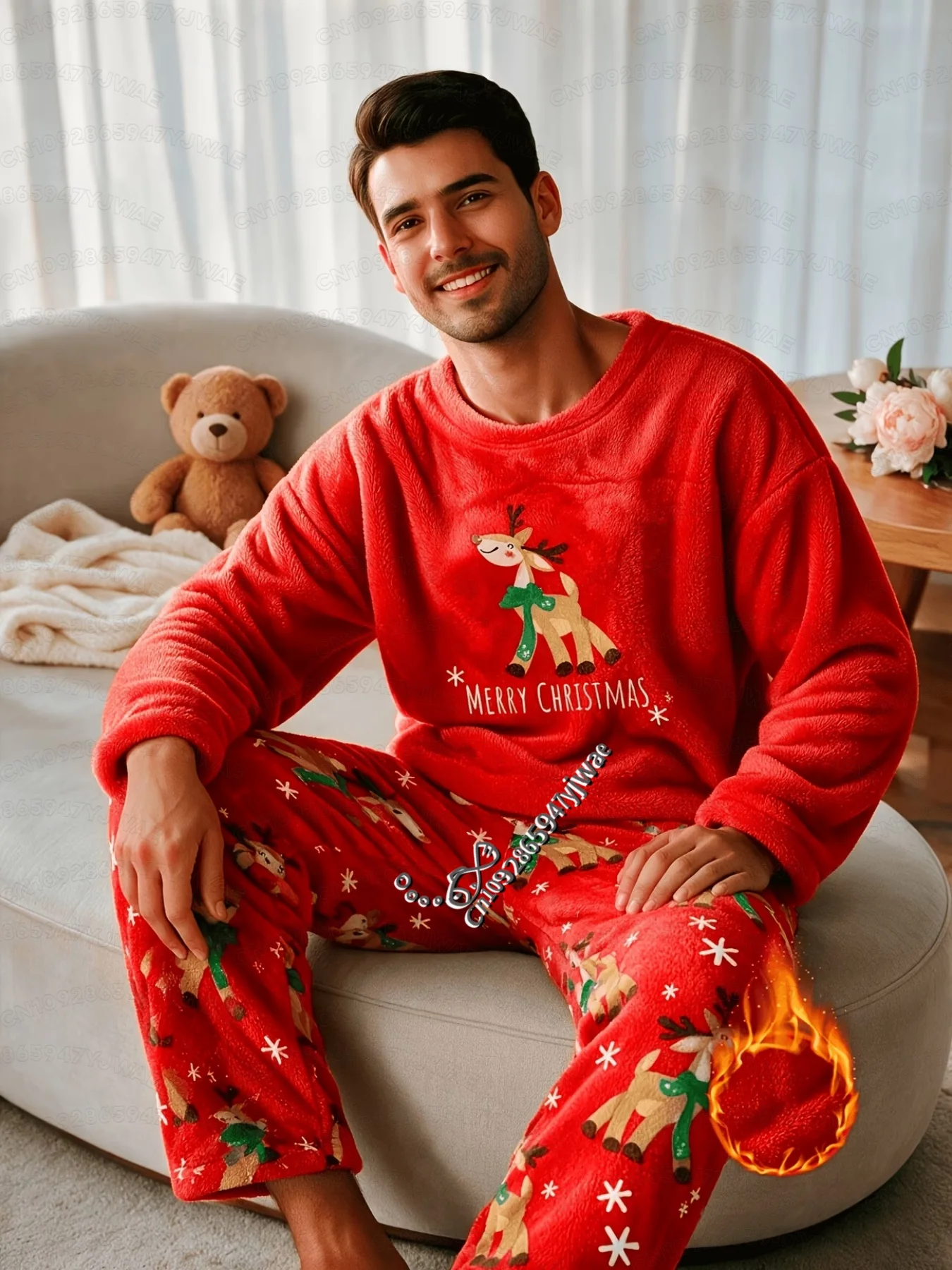 26 Winter Men Couple Pajamas Set Men's Flannel Halloween Pumpkin Ghost Bat Print Men's Home Sleepwear Tracksuit 2piece Set
