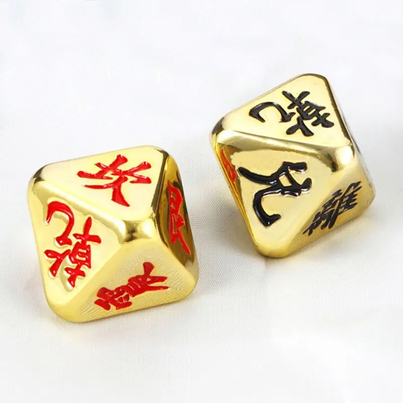 2Pcs 8 Sided Golden Metal Divination Dice Set,Chinese Bagua Trigram I Ching Divination Dice,Portable Divination Tool For Fortune
