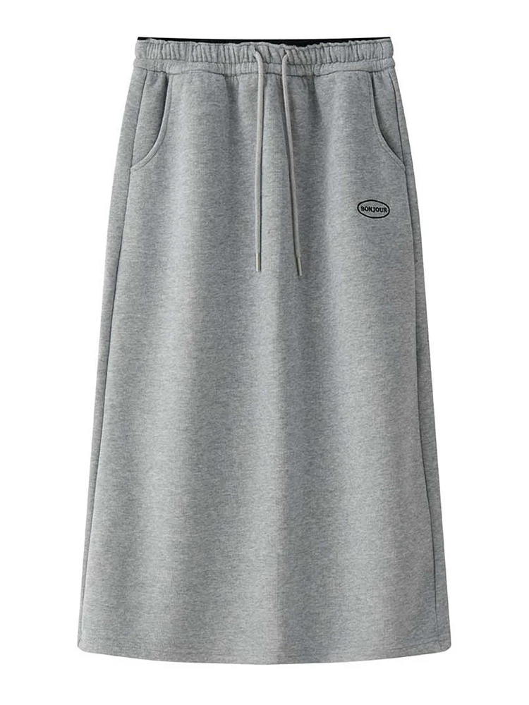 FANAN Koreanischen Stil Hohe Taille Röcke Für Frauen Stickerei Design Gerade Mid-länge Rock Weibliche Kleidung 2025, Herbst neue