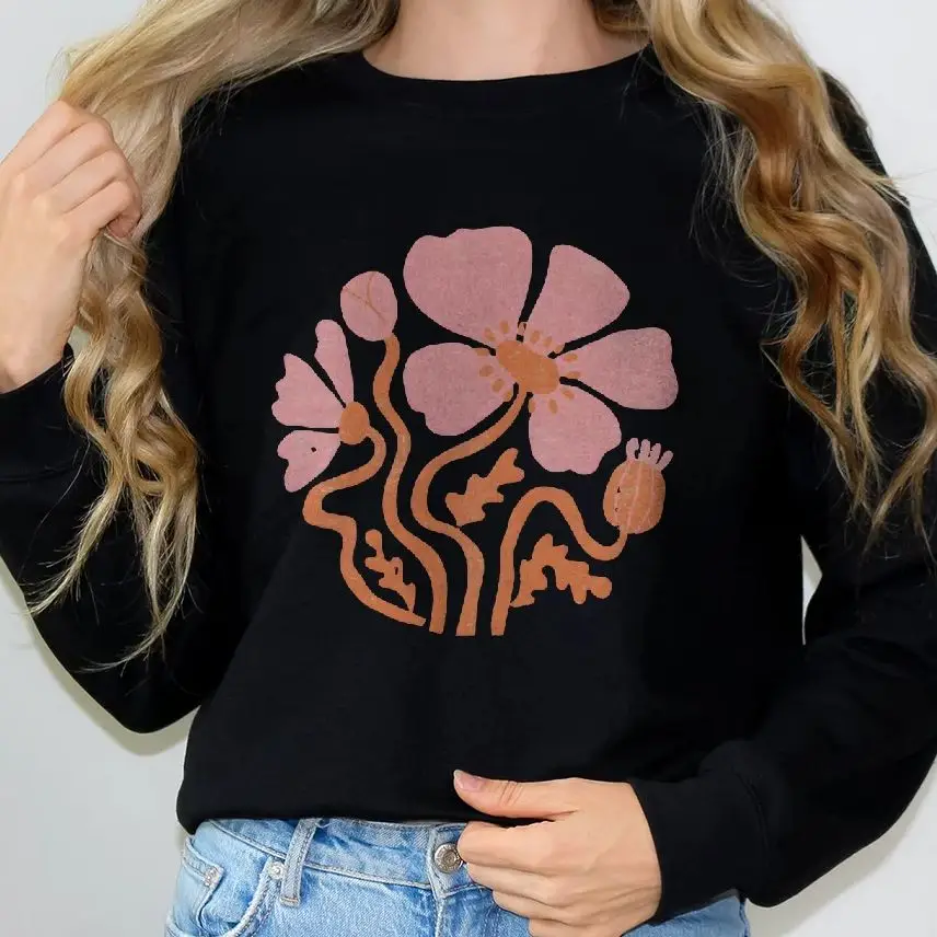 

Retro Pink Flowers Sweatshirt Unisex Casual Daily Wear with Multiple Colors Versatile Stylish Pullover New Arrival Best Seller