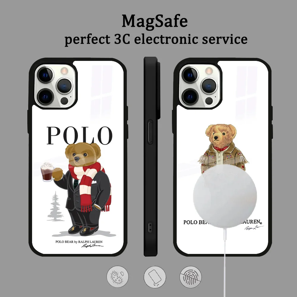 Epc Fashion Bear P-PoloS Phone Case For IPhone 16 15 14 13 12 11 Pro Max Plus Mini Magsafe Mirror Wireless Magnetic Cover