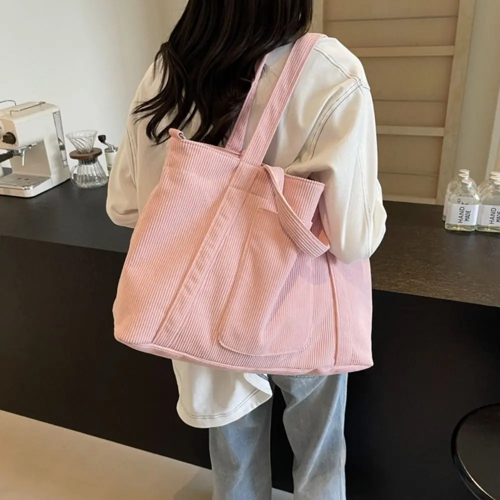 Bolso de hombro informal de pana de Color sólido, bolso de mano de lona informal de gran capacidad, bolso cruzado de estilo coreano, bolso de compras