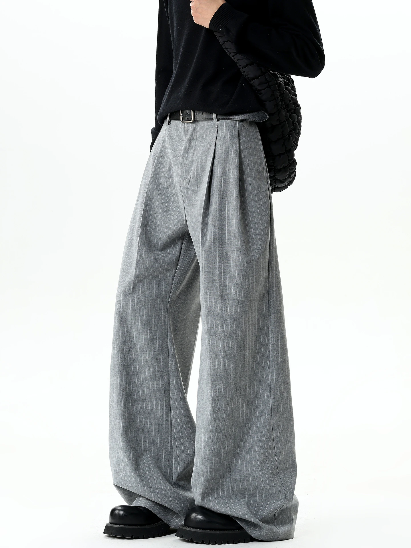 

Cool Sle Men's Loose Wide Leg Casual Pants American Retro Vertical Stripes High Sensation Drapey West Pants Teenage Faion