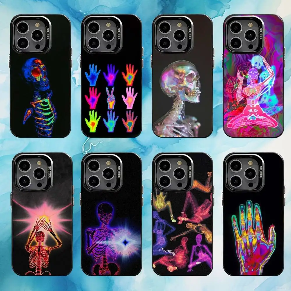 

Colorful Skull Phone Case For iPhone17,16,15,14,13,12,11 Plus,Pro Max Black Candy silver phone case