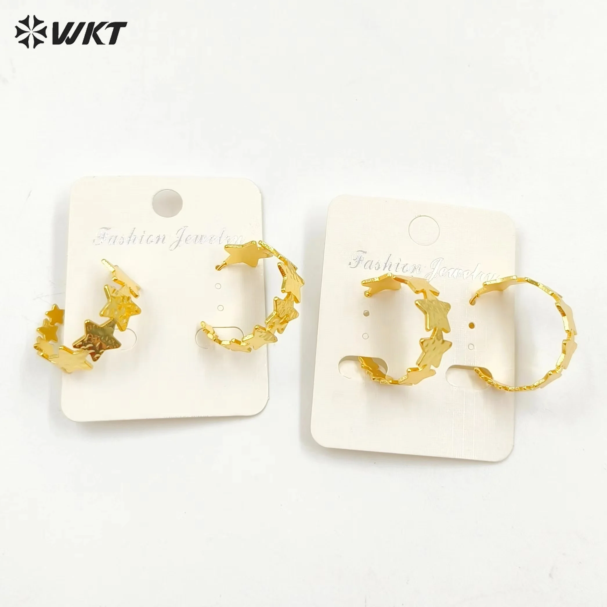 WKT-JFE112 Trendy Elegant Round Shape With Star Shape Yellow Brass Earring For Women Daily Commuter Jewelry Finding