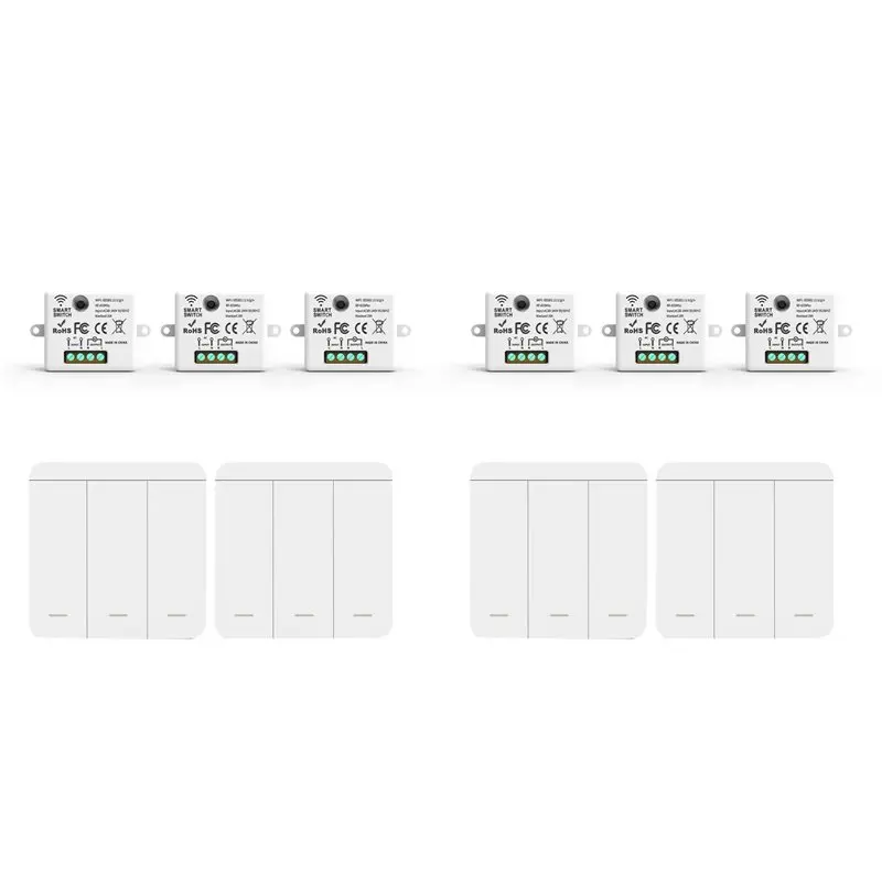 

【ORNAMENT】6 шт. беспроводных настенных выключателей света с релейным приемником RF 433 МГц и 2x 3-клавишными панельными выключателями, светодиодный пульт дистанционного управления для светодиодных ламп