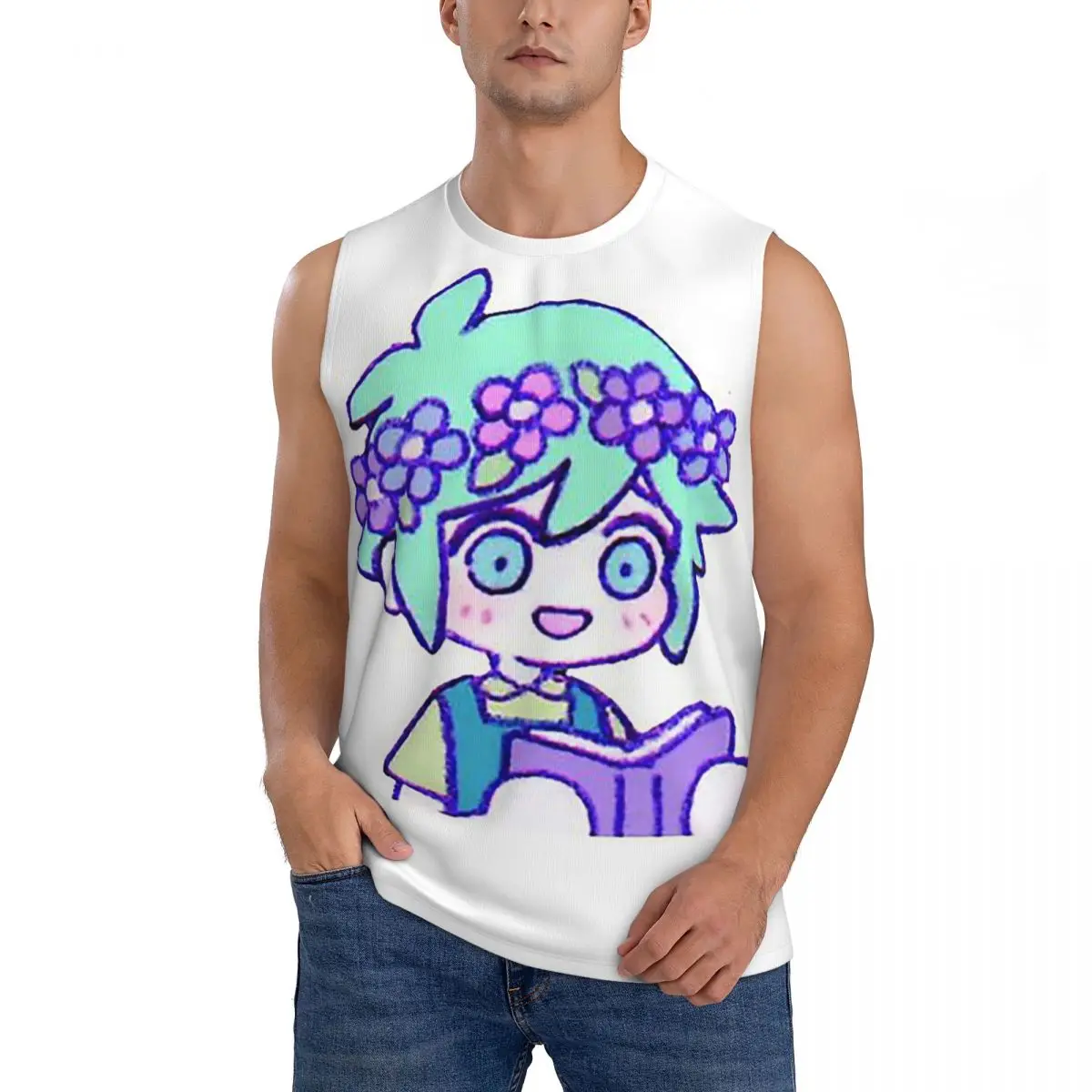 Cute Basil Omori Emote Men Sleeveless Tank Tops Quick Dry Breathable Gym Fitness Running Summer Casual Sport Vest