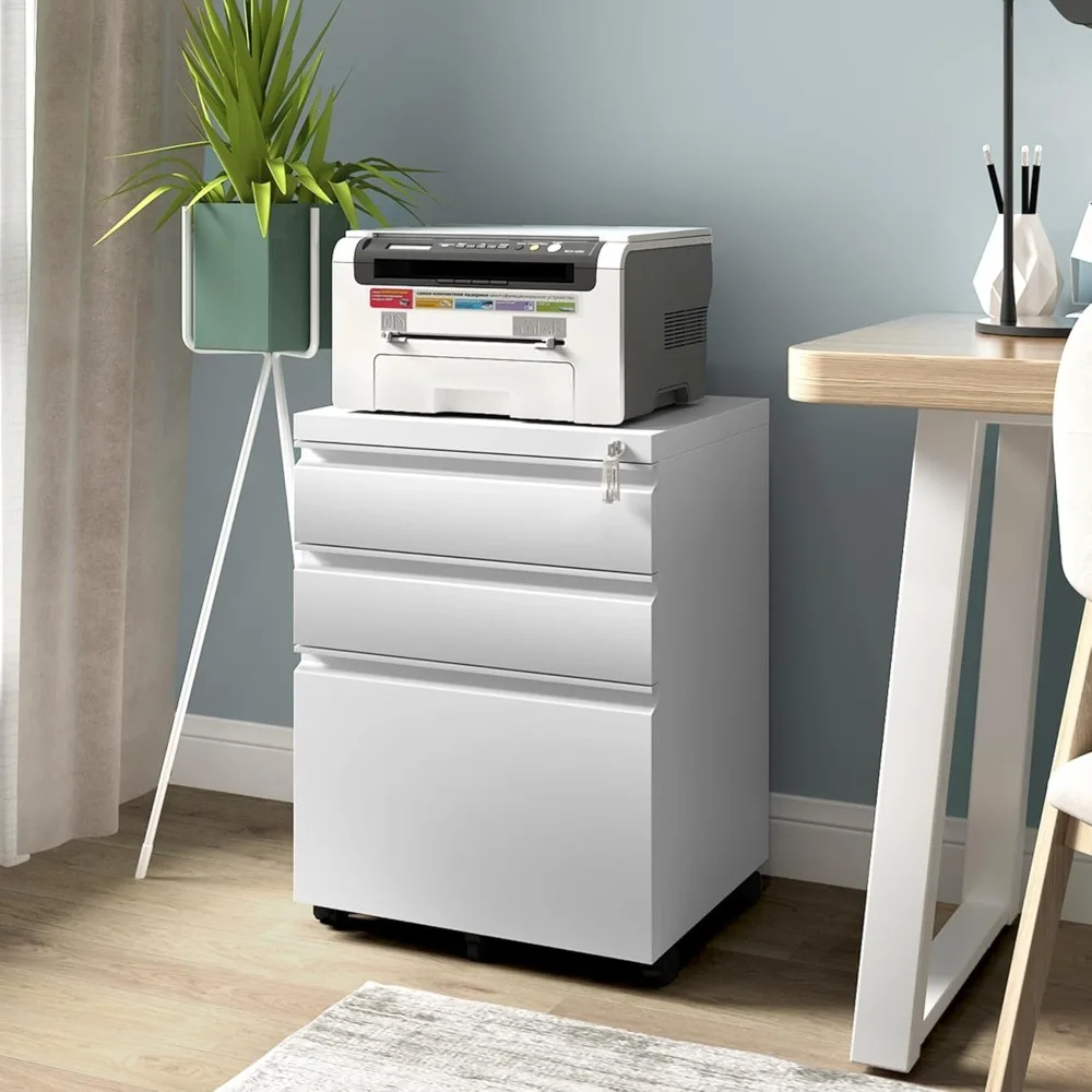 

Mobile File Cabinet for Home Office, Lockable 3 Drawer Filing Cabinet with Wheels for A4-Size/Letter-Size/Legal-Size