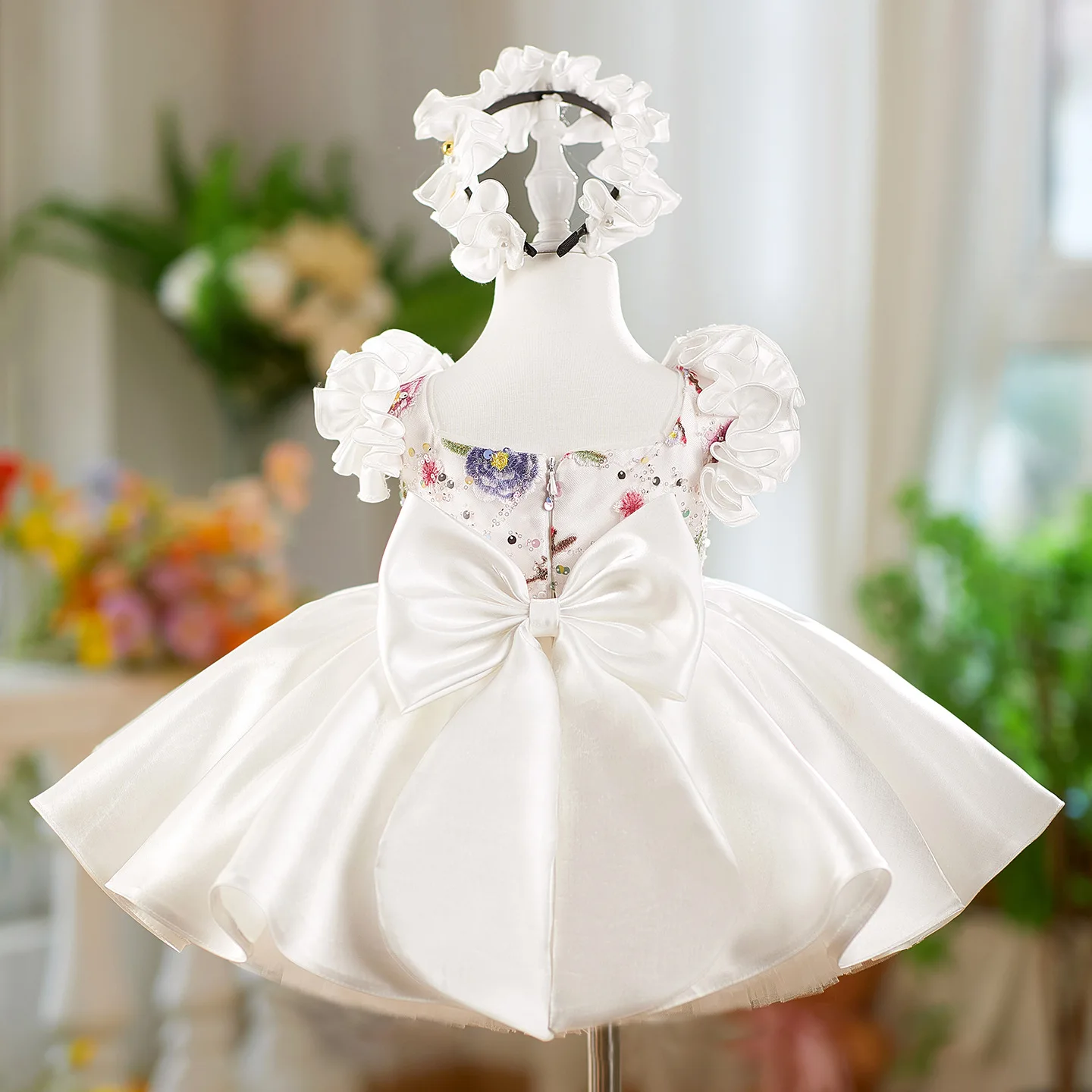 

Роскошное детское платье с бусинами для дня рождения, блестящее платье для свадебной вечеринки для девочек, пышное платье с цветочным узором для девочек, милое детское первое платье