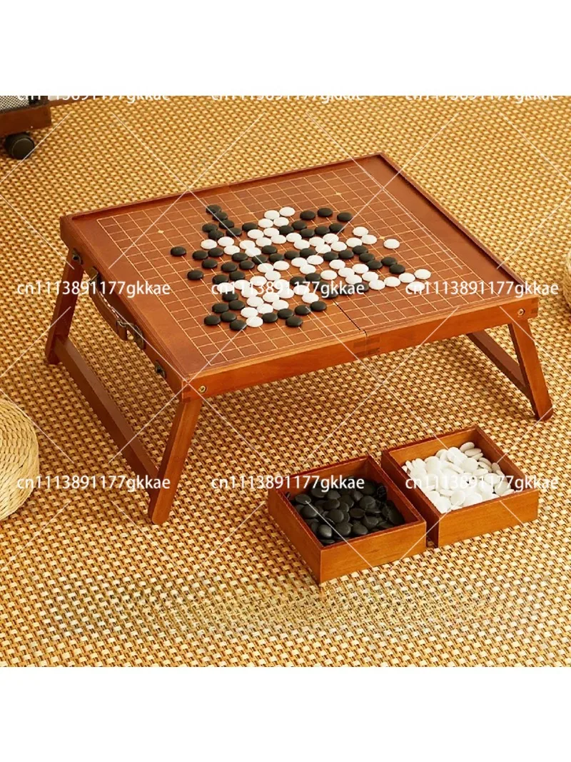 Foldable Solid Wood 2-in-1 Go Gomoku Board Game Set for Outdoor Party Tabletop
