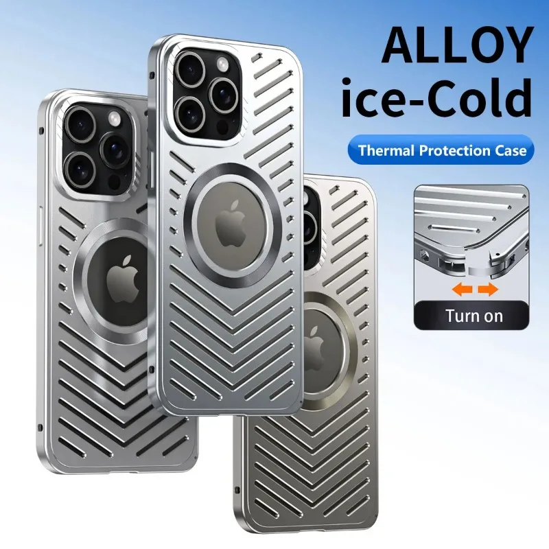 HOCE Luxury Metal Heat Dissipation Magnetic Phone Case For iPhone 12 13 14 15 16 17 Pro Max MagSafe Case Aluminum Cooling Cover