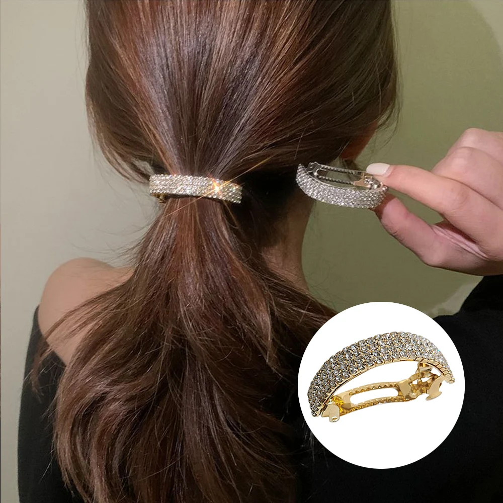 Crystal Spring Hair Clips Full Rhinestone Hair pins for Women Girls Low Ponytail Clip Semicircle Barrettes Hair accessories