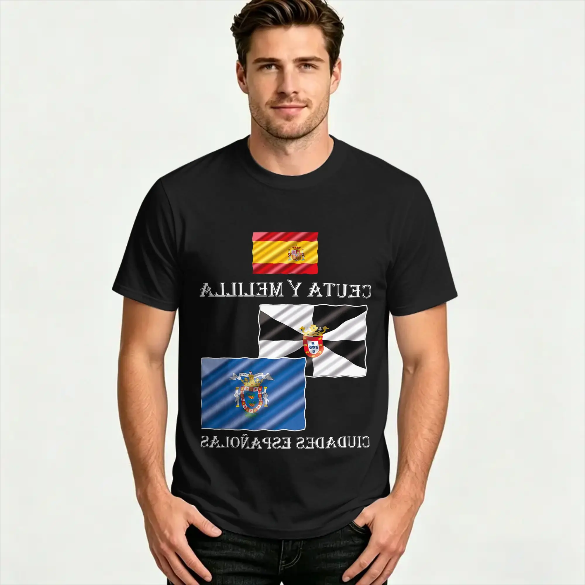Ceuta and Melilla are two Spanish cities T-Shirts for Men O Neck Pure Cotton T Shirt  Short Sleeve Tee Shirt Plus Size Clothing