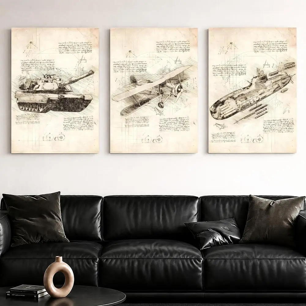 Mechanical Drawings Framed Wall Painting Ready to Hang Canvas Poster Wall Art for Bedroom Living Room Hallway Home Decor Gift