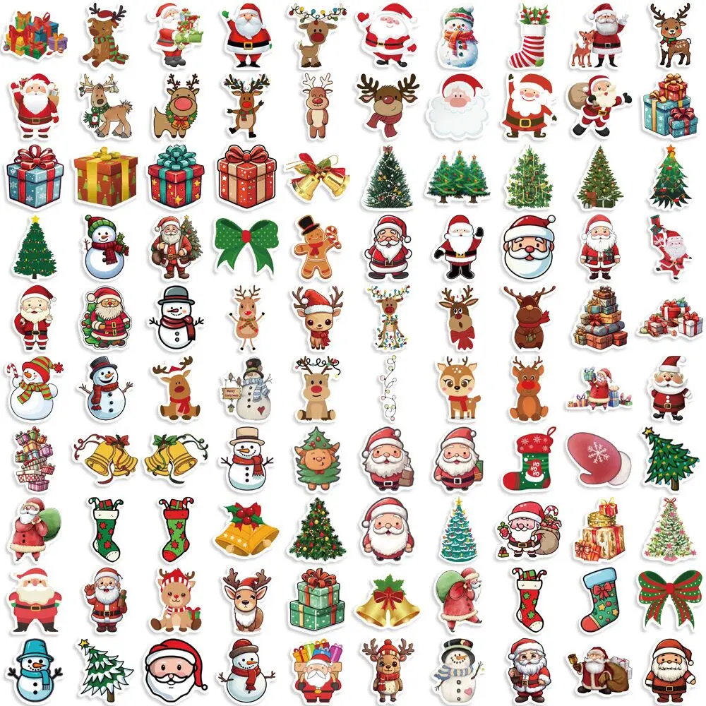 10/50/100pcs carino babbo natale decorazione natalizia adesivi telefono portatile Snowboard bagagli frigorifero bambini regalo di capodanno adesivo giocattolo