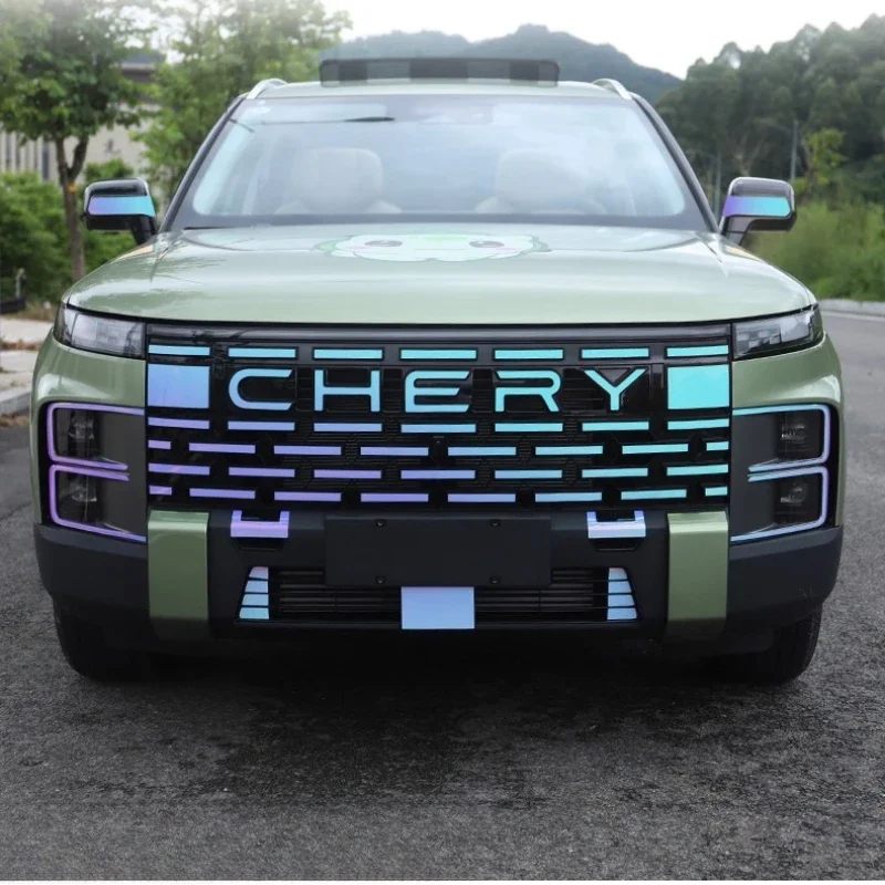 

Для Chery JAECOO 7, китайская сетчатая светоотражающая наклейка с логотипом автомобиля, красочная лазерная светящаяся наклейка, передняя пленка для изменения цвета тела