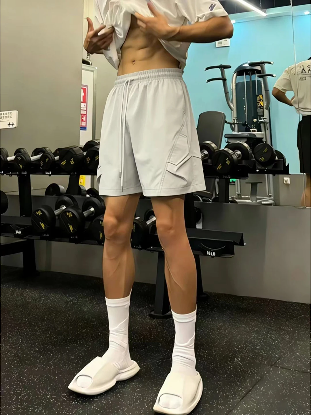 

Light ey Ice Silk Workwear orts Men's Summer American Sle Lightweight Qui Dry Fitn Sports Pants Angle Cut Five-Qua...