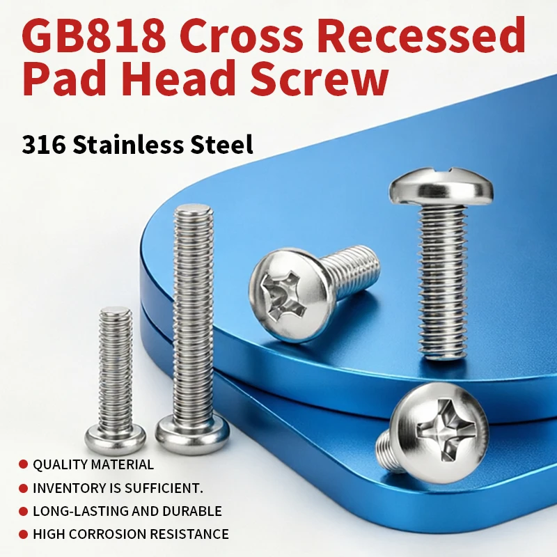 Phillips Cross Head Pan Head Machine Screws GB818 316 Stainless Steel Round Cross Recessed Bolts M2 M2.5 M3 M4 M5 M6 M8 M10