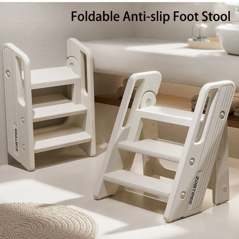 2 Step Foldable Step Stool Portable Anti Slip Foot Stool for Bathroom Kitchen Household Use Switchable Between 2 Tier/3 Tier