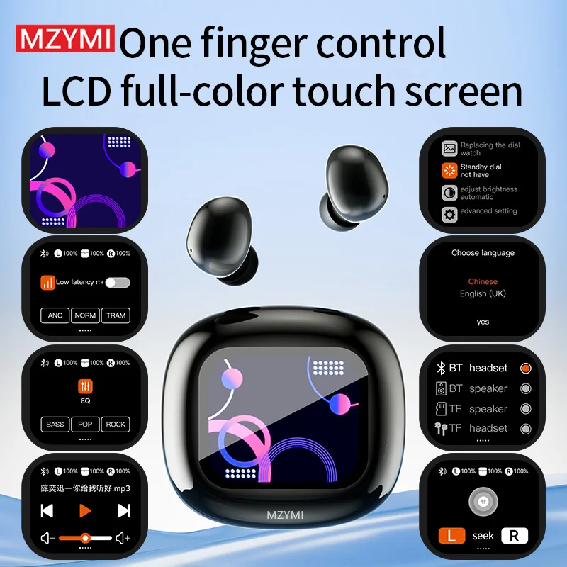 MZYMI S09 New Full In Touch Screen Headphone  Bluetooth5.4 Noise Cancelling Earphone Wireless InEar ENC Earbuds With Mic