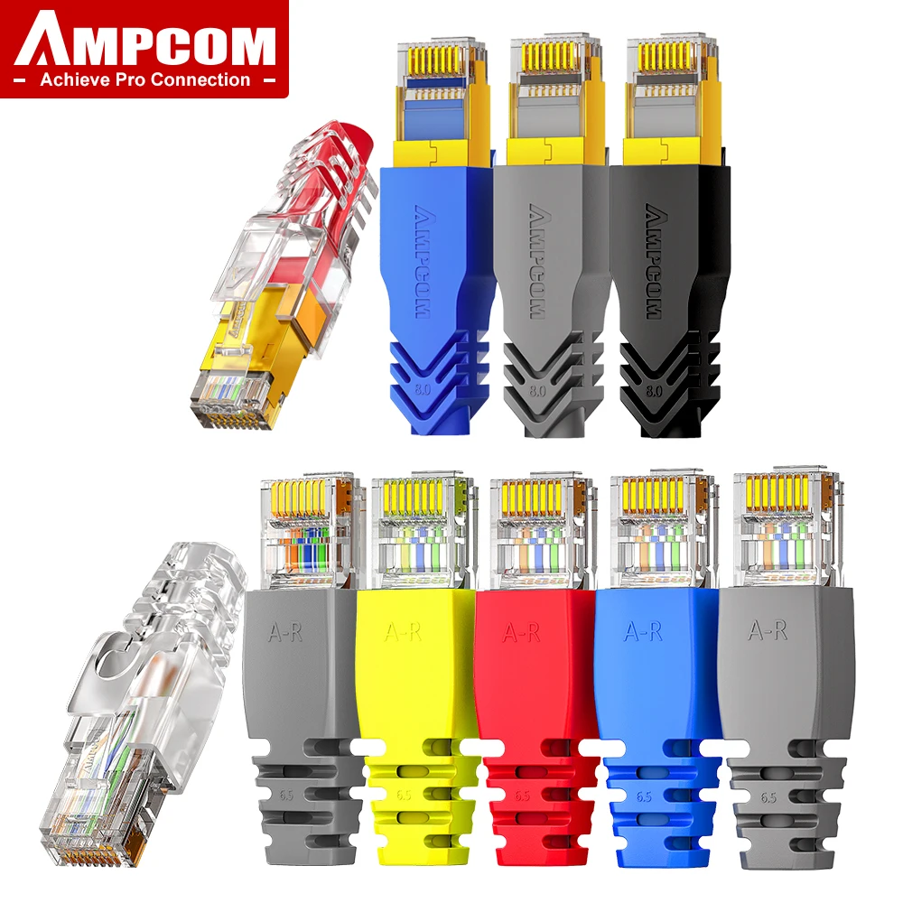 AMPCOM kabel sieciowy Ethernet osłony odciążające kabel złącze RJ45 osłony wtyczek 6.5/7.5/8.0mm dla CAT8 CAT7 CAT6A CAT6 CAT5E