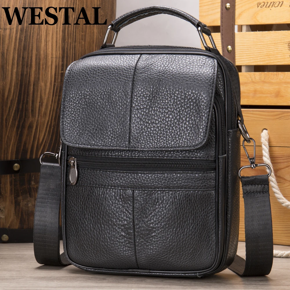 WESTAL Genuine Leather Men\'s Bag ipad Flap Crossbody Bags Men Leather Designer Bag Male Messenger Top-handle Bags for Men